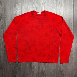 Vintage St Michael Red Floral Jacquard Knit Sweater 80s Raglan Crewneck UK 14 36